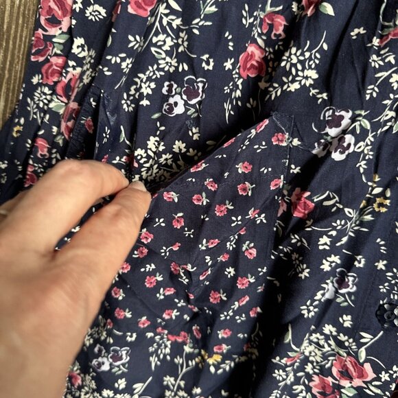 Vintage Cottagecore Floral Womens Dress Rayon Navy Grunge Moody 80s Medium - Picture 4 of 12